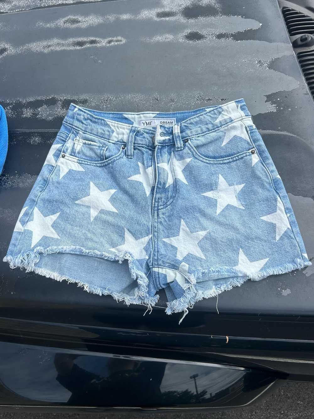 YMI Light Blue Denim Star Print Cutoff Shorts